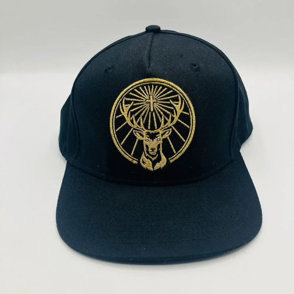 Jagermeister Hat‎ Gold Stag Embroidered Deer Black Adjustable Baseball Cap
